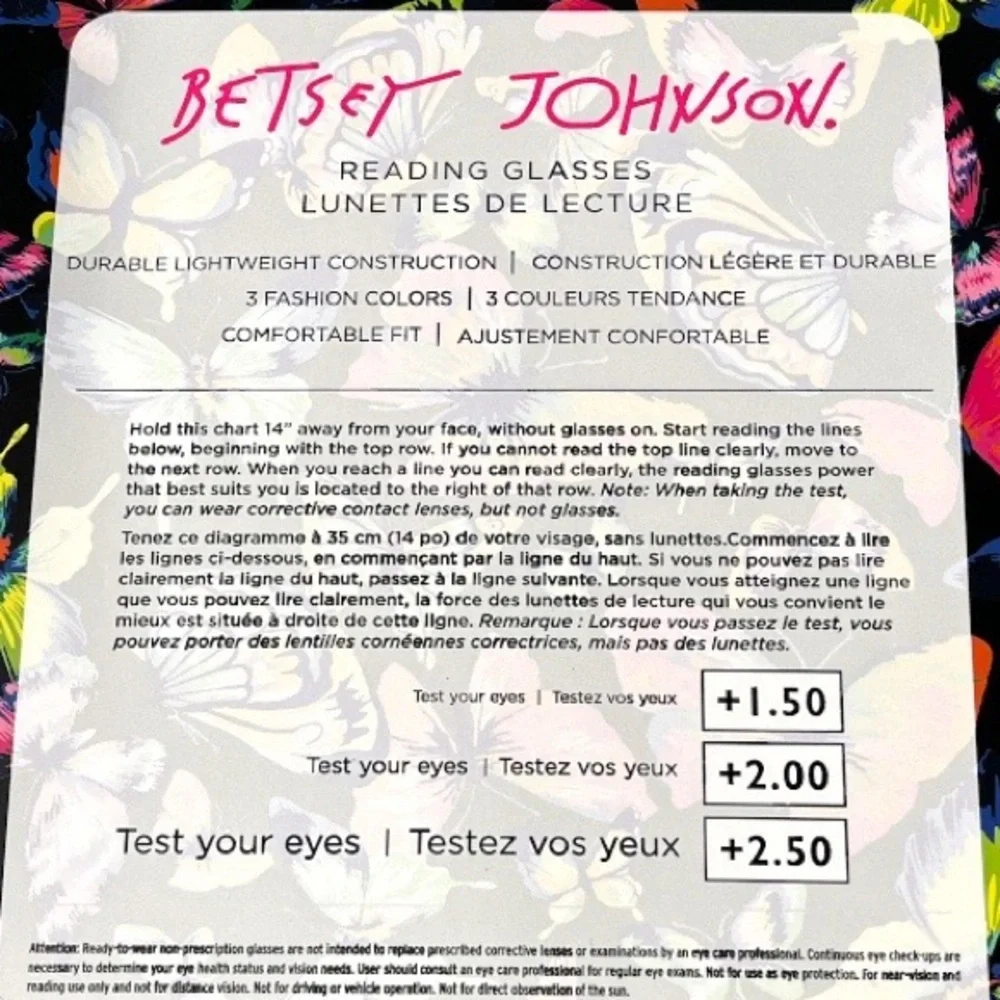 Betsey Johnson 3 Pack Reading Glasses Multi Color Strength +2.00